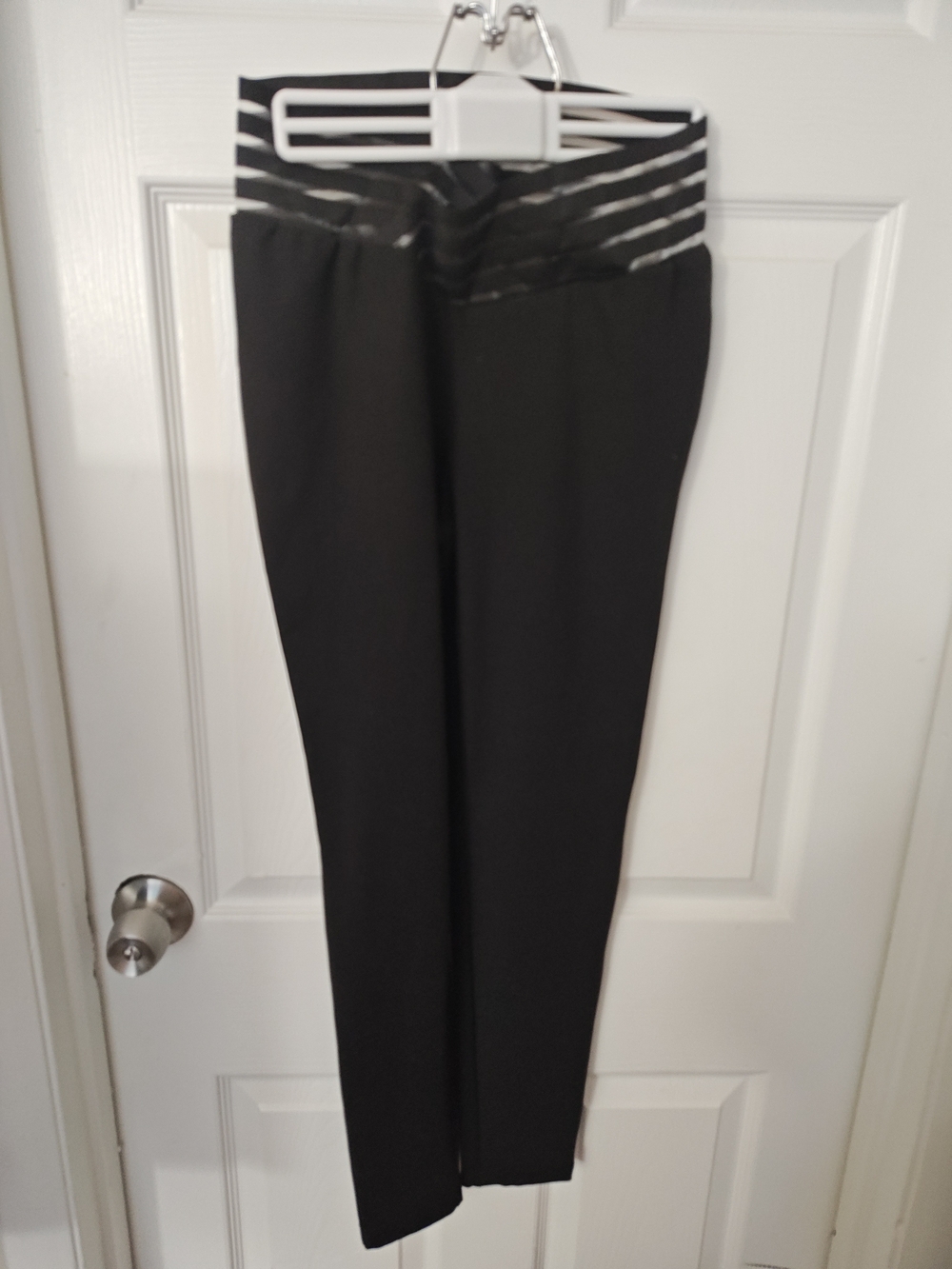 Classic Black High-Waist Ponte Pants with Striped Waistband